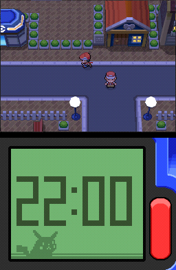 Pokémon Diamond screenshot: pixel art, low-poly, three-quarter, fixed camera, black outlines, baked lighting (environment, ui / menu)
