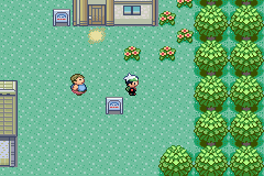 Pokémon Emerald Version screenshot: pixel art, three-quarter, colored outlines, baked lighting (environment)