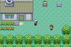 Pokémon Emerald Version screenshot: pixel art, three-quarter, colored outlines, baked lighting (environment)