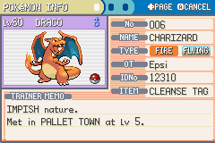Pokémon FireRed Version screenshot: pixel art, three-quarter, black outlines, three-tone cel (character, ui / menu)