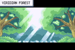 Pokémon FireRed Version screenshot: pixel art, three-quarter, black outlines, three-tone cel (environment)
