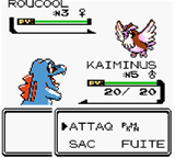 Pokémon Gold Version screenshot: pixel art, three-quarter, fixed camera, black outlines, flat / unlit (combat, character, ui / menu)