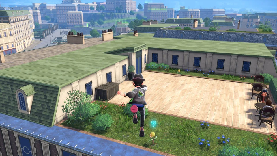 Pokémon Legends: Z-A screenshot: stylized 3d, third-person, no outlines, soft gradient (environment)