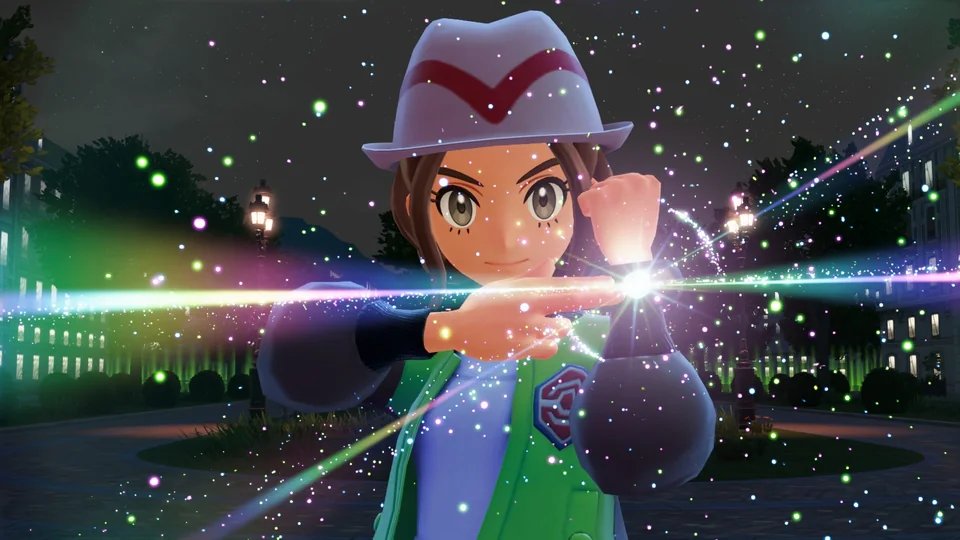 Pokémon Legends: Z-A screenshot: stylized 3d, third-person, no outlines, soft gradient (character)