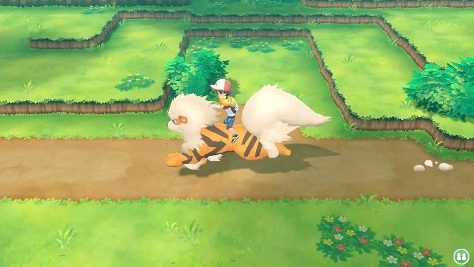 Pokémon: Let’s Go, Pikachu! screenshot: stylized 3d, three-quarter, no outlines, soft gradient (environment, character)