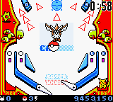 Pokémon Pinball screenshot: pixel art, top-down, black outlines, flat / unlit (environment, character)