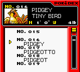 Pokémon Pinball screenshot: pixel art, top-down, black outlines, flat / unlit (ui / menu, character)