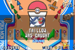 Pokémon Pinball: Ruby & Sapphire screenshot: pixel art, top-down, colored outlines (character, ui / menu)