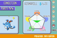 Pokémon Ruby Version screenshot: pixel art, three-quarter, colored outlines (ui / menu)