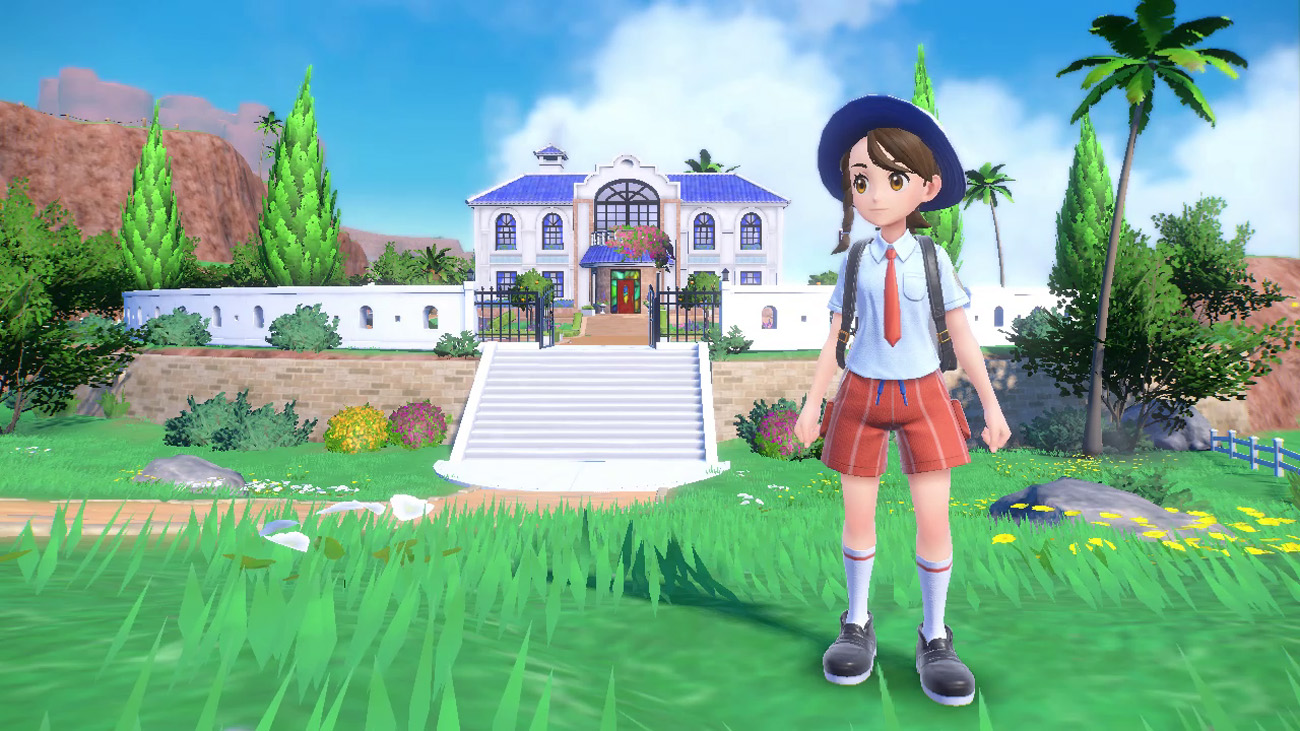 Pokémon Scarlet screenshot: stylized 3d, third-person, no outlines, soft gradient (environment, character)