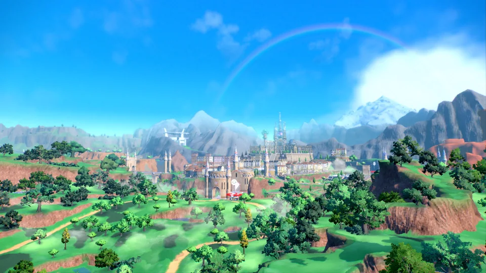 Pokémon Scarlet screenshot: stylized 3d, third-person, no outlines, soft gradient (environment)