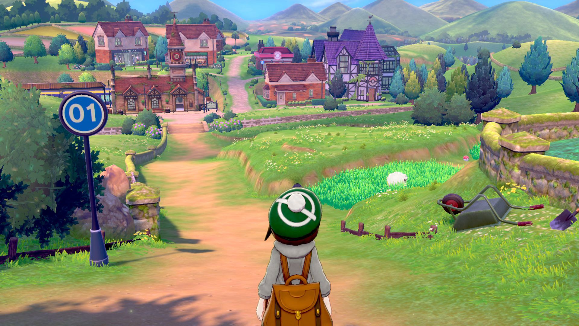 Pokémon Shield screenshot: stylized 3d, cel-shaded, third-person, black outlines, two-tone cel (environment)