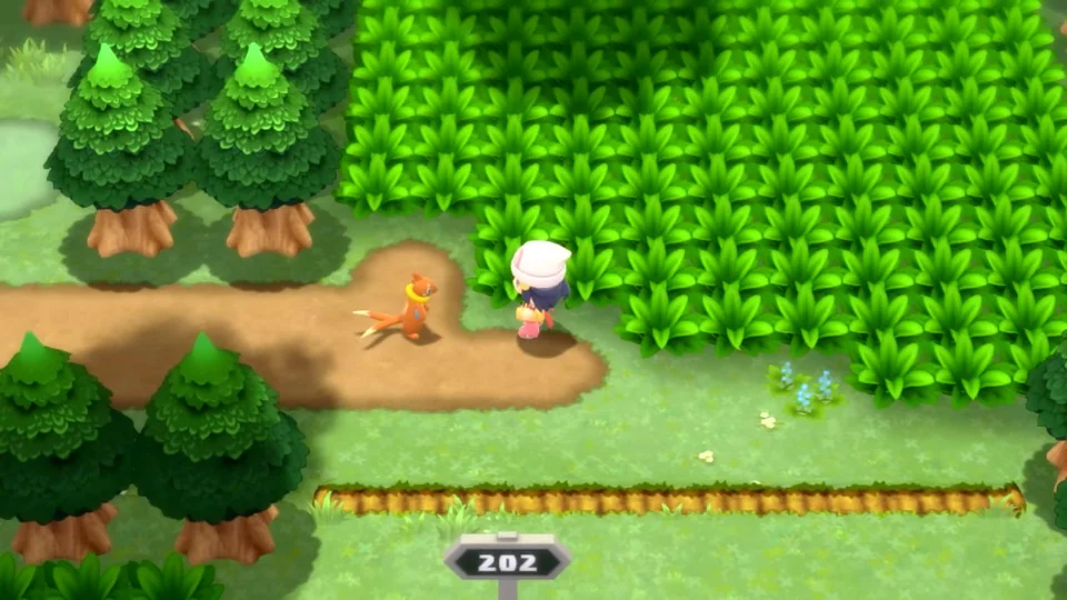 Pokémon Shining Pearl screenshot: stylized 3d, diorama, three-quarter, third-person, no outlines, soft gradient (environment, character)
