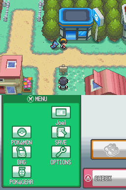 Pokémon SoulSilver Version screenshot: pixel art, stylized 3d, three-quarter, fixed camera, colored outlines, baked lighting (environment, ui / menu)