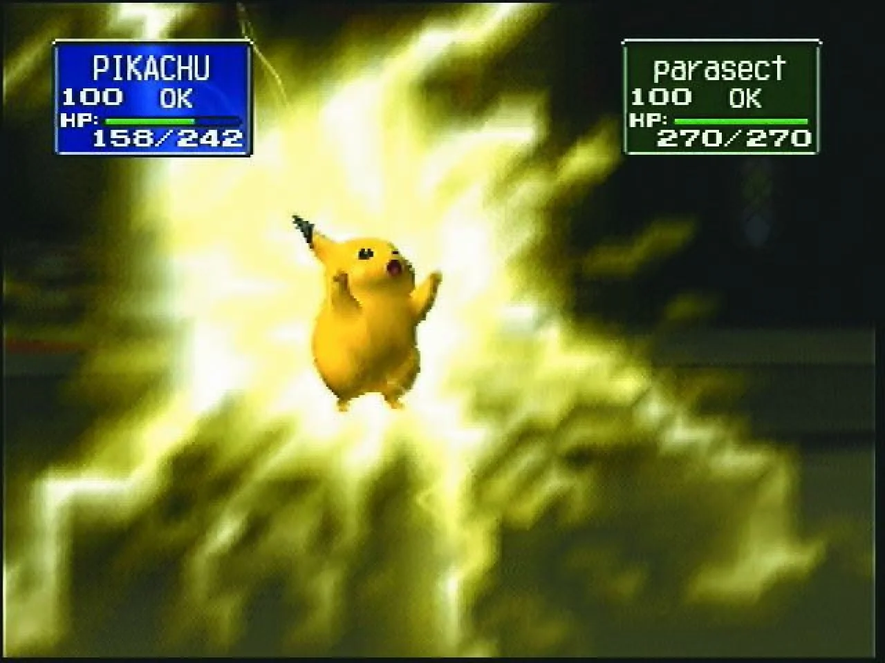 Pokémon Stadium screenshot: low-poly, fixed camera, no outlines, soft gradient (character, combat)