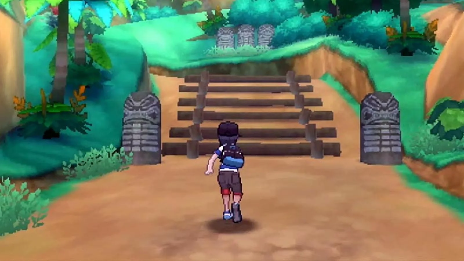 Pokémon Sun screenshot: stylized 3d, cel-shaded, third-person, black outlines, two-tone cel (environment)
