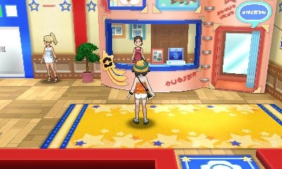 Pokémon Ultra Moon screenshot: cel-shaded, stylized 3d, three-quarter, third-person, black outlines, two-tone cel (environment)