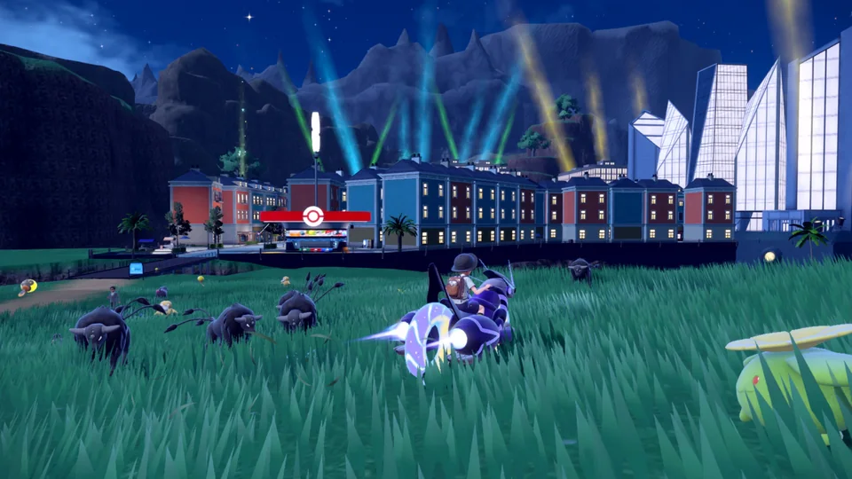 Pokémon Violet screenshot: stylized 3d, third-person, no outlines, soft gradient (environment)