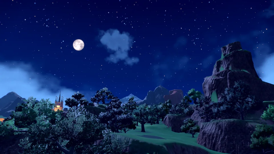 Pokémon Violet screenshot: stylized 3d, third-person, no outlines, soft gradient (environment)