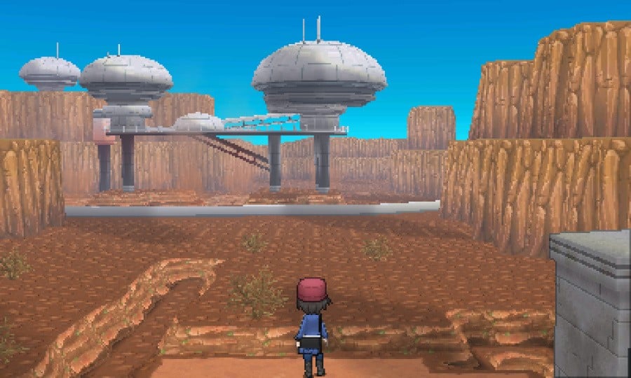 Pokémon X screenshot: cel-shaded, stylized 3d, hand-drawn, third-person, black outlines, two-tone cel (environment)