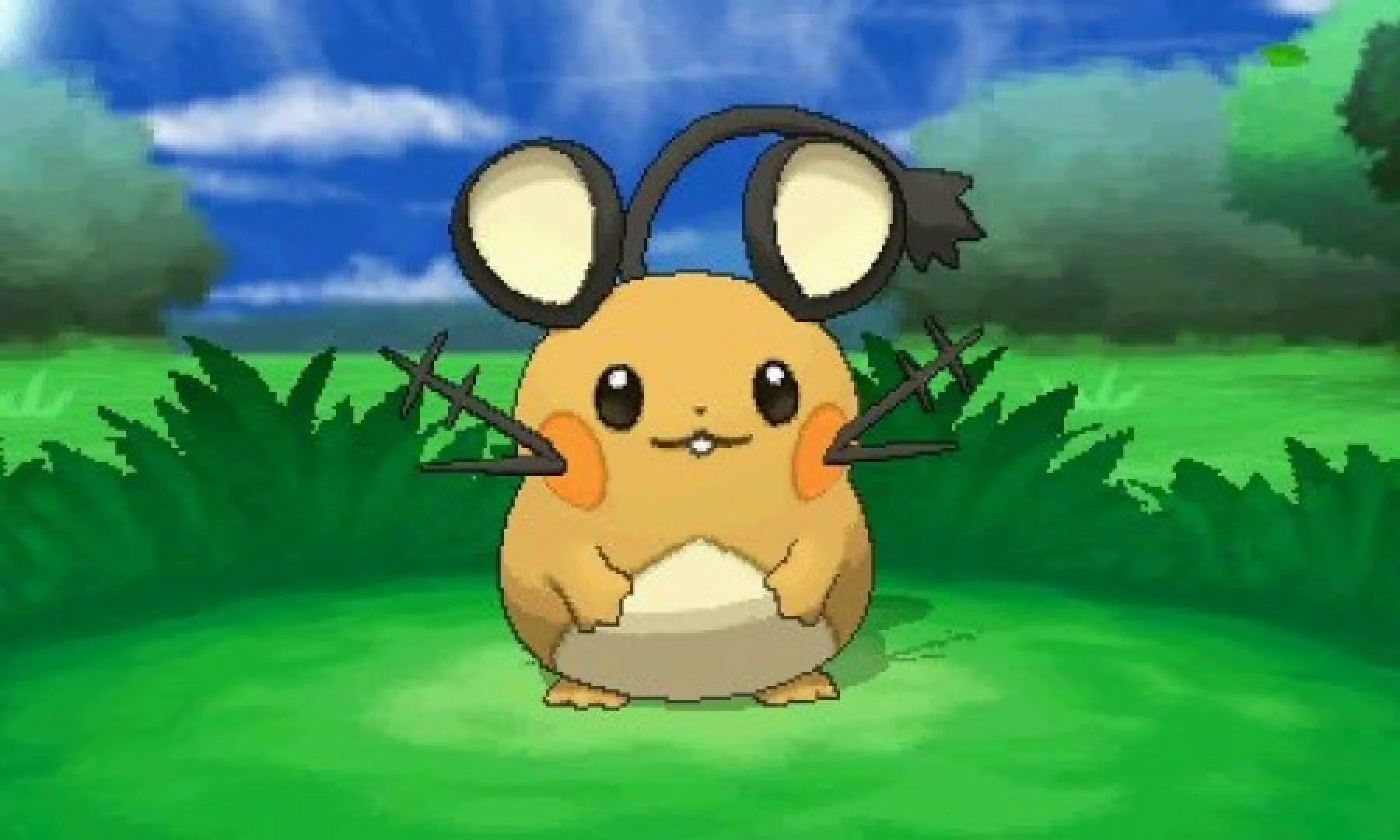 Pokémon X screenshot: cel-shaded, stylized 3d, hand-drawn, third-person, black outlines, two-tone cel (character)