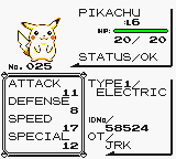 Pokémon Yellow Version: Special Pikachu Edition screenshot: pixel art, three-quarter, black outlines, flat / unlit (character, ui / menu)