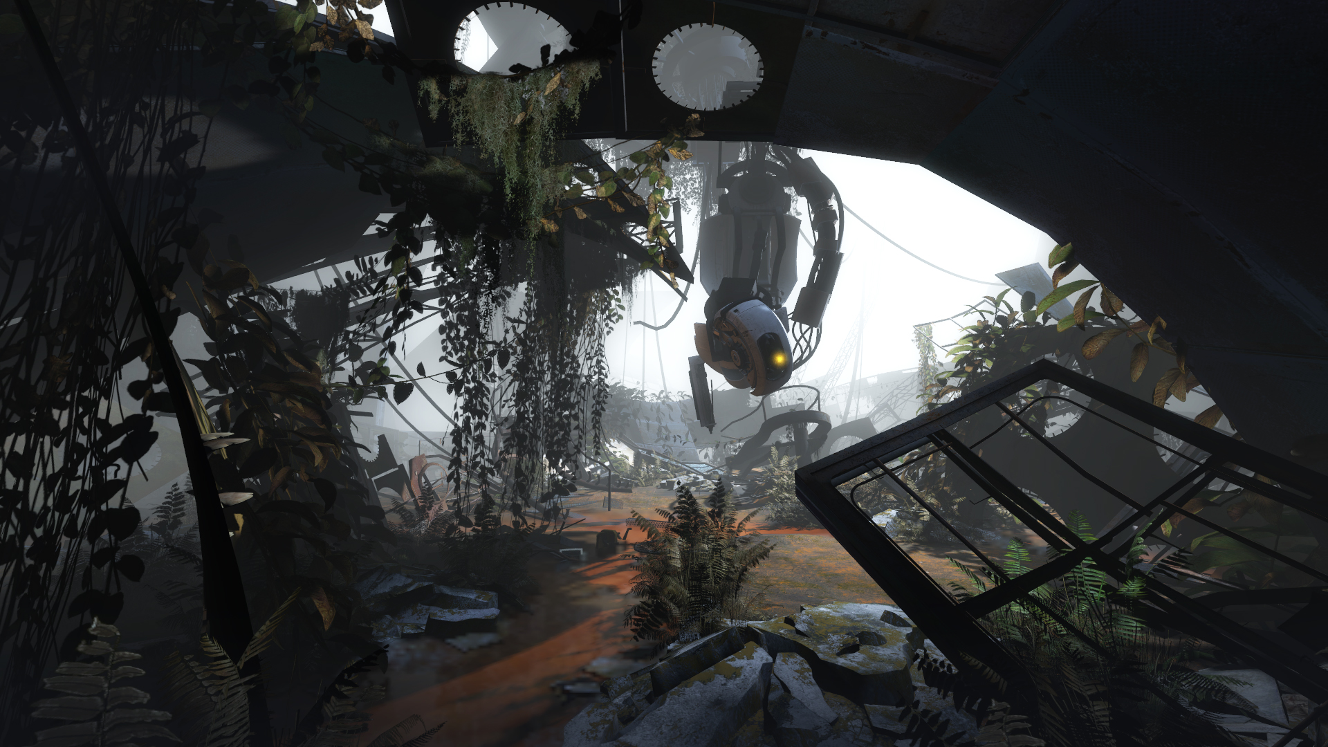 Portal 2 screenshot: realistic, first-person, no outlines, realistic lighting (environment, character)