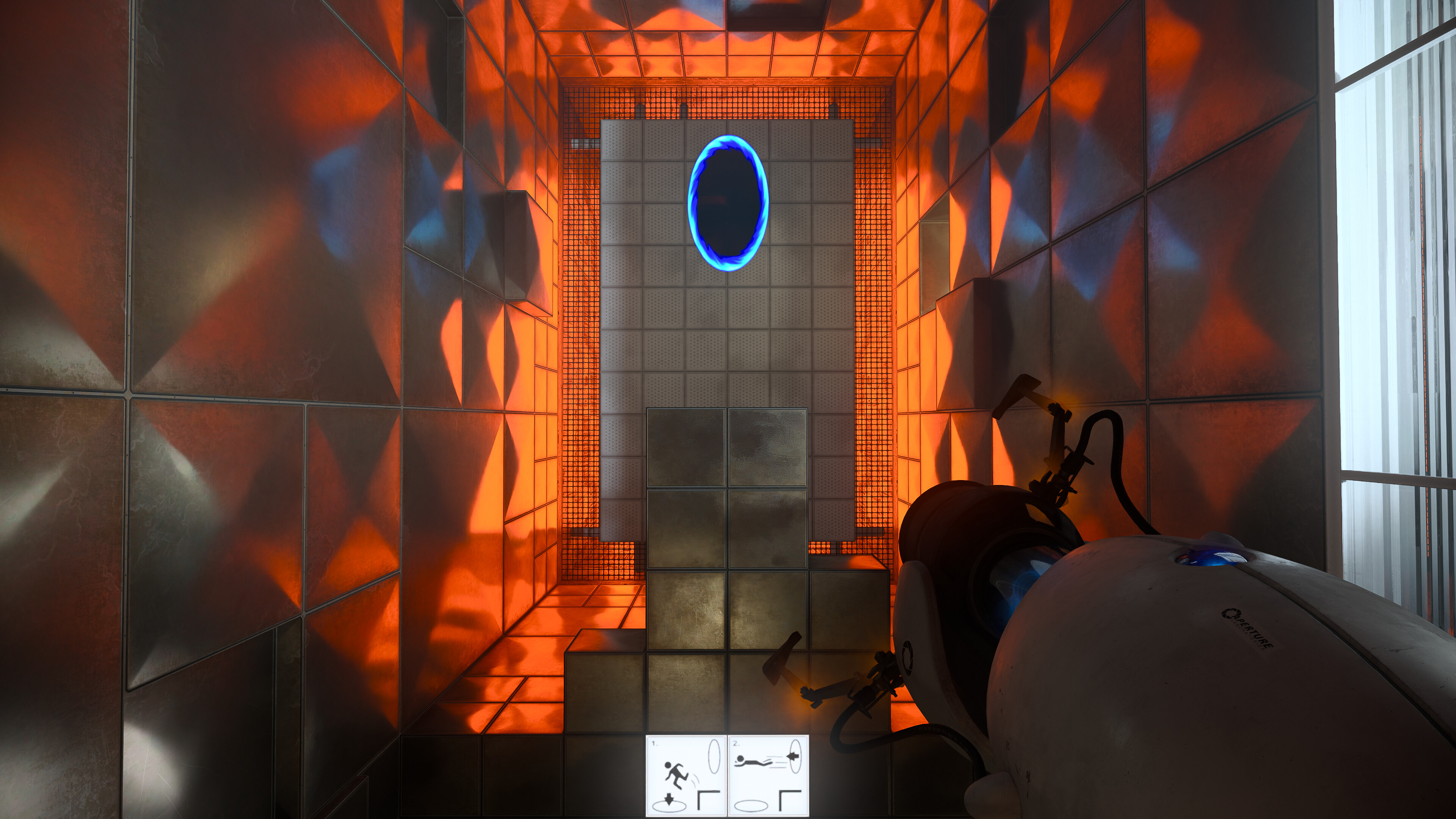 Portal with RTX screenshot: realistic, first-person, no outlines, realistic lighting (environment)