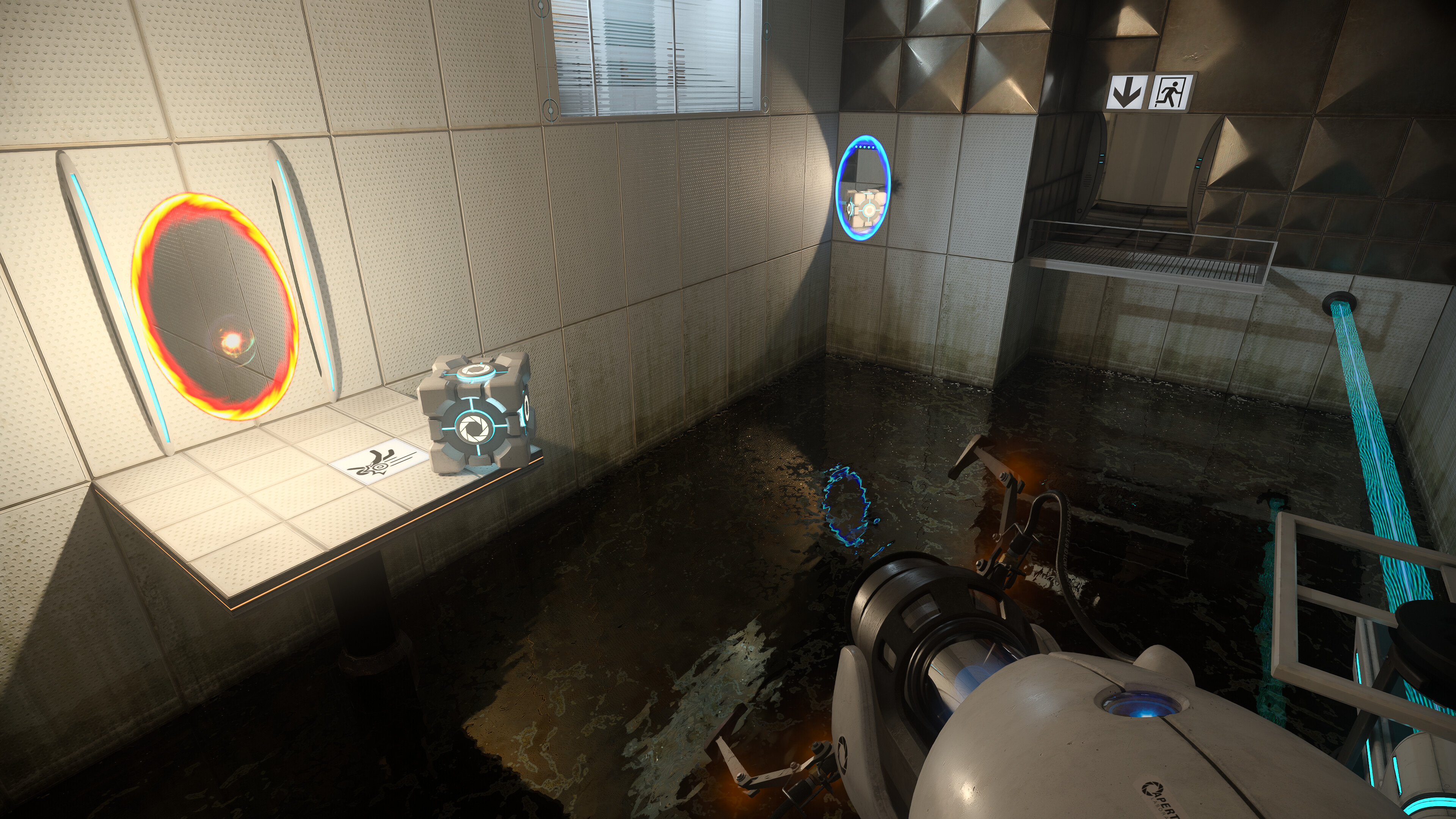 Portal with RTX screenshot: realistic, first-person, no outlines, realistic lighting (environment)
