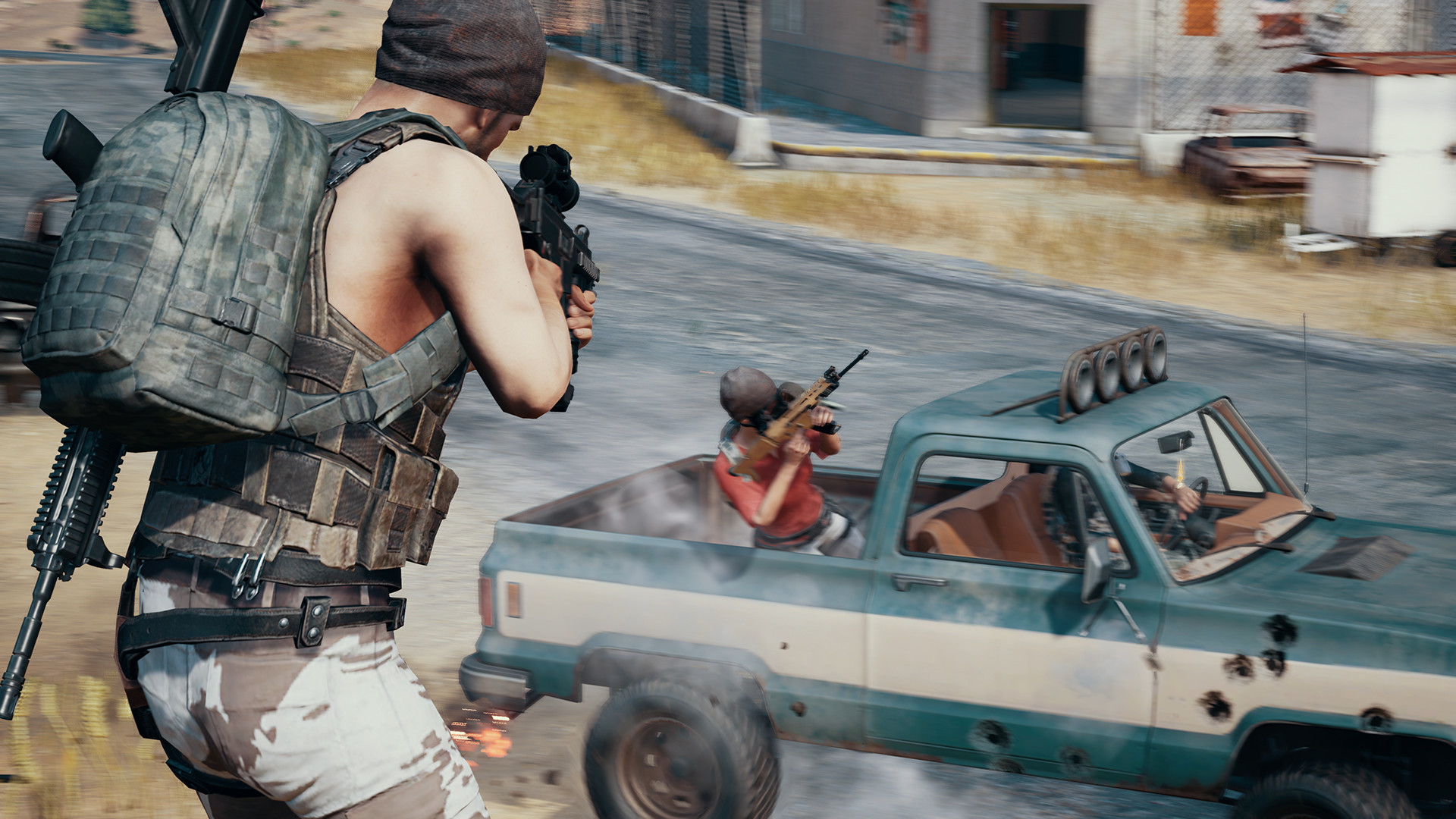 PUBG: BATTLEGROUNDS screenshot: realistic, third-person, first-person, no outlines, realistic lighting (environment, character, combat)