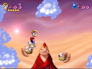 Rayman screenshot: pixel art, hand-drawn, side-scrolling, colored outlines, soft gradient (environment)