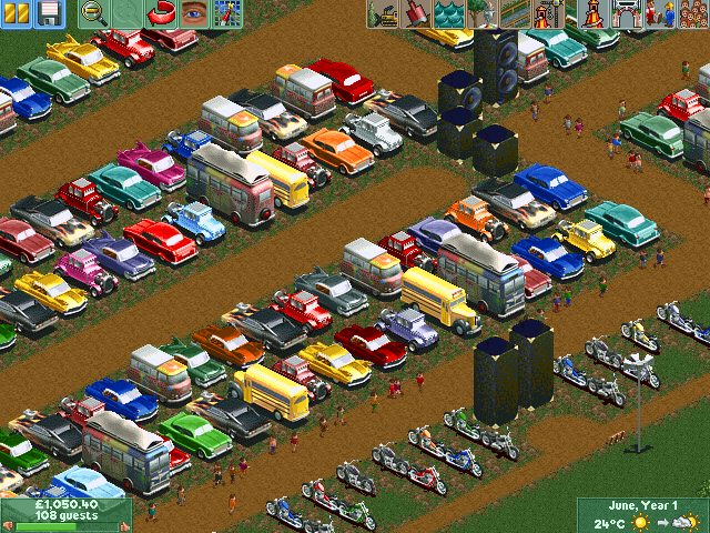 RollerCoaster Tycoon 2: Time Twister screenshot: pixel art, pre-rendered, isometric, no outlines, baked lighting (environment)