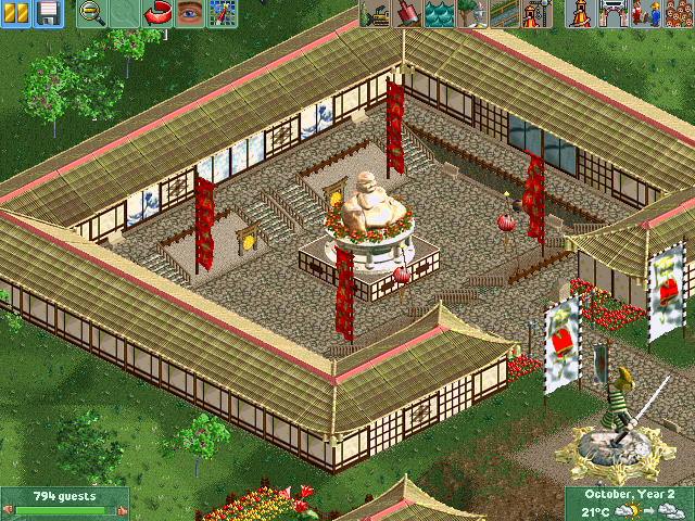 RollerCoaster Tycoon 2: Wacky Worlds screenshot: pre-rendered, pixel art, isometric, no outlines, baked lighting (environment)