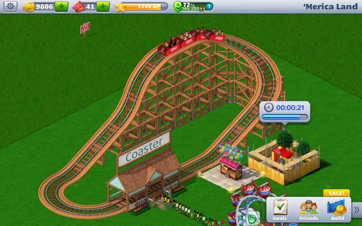 RollerCoaster Tycoon 4 Mobile screenshot: pre-rendered, isometric, no outlines, baked lighting (environment)