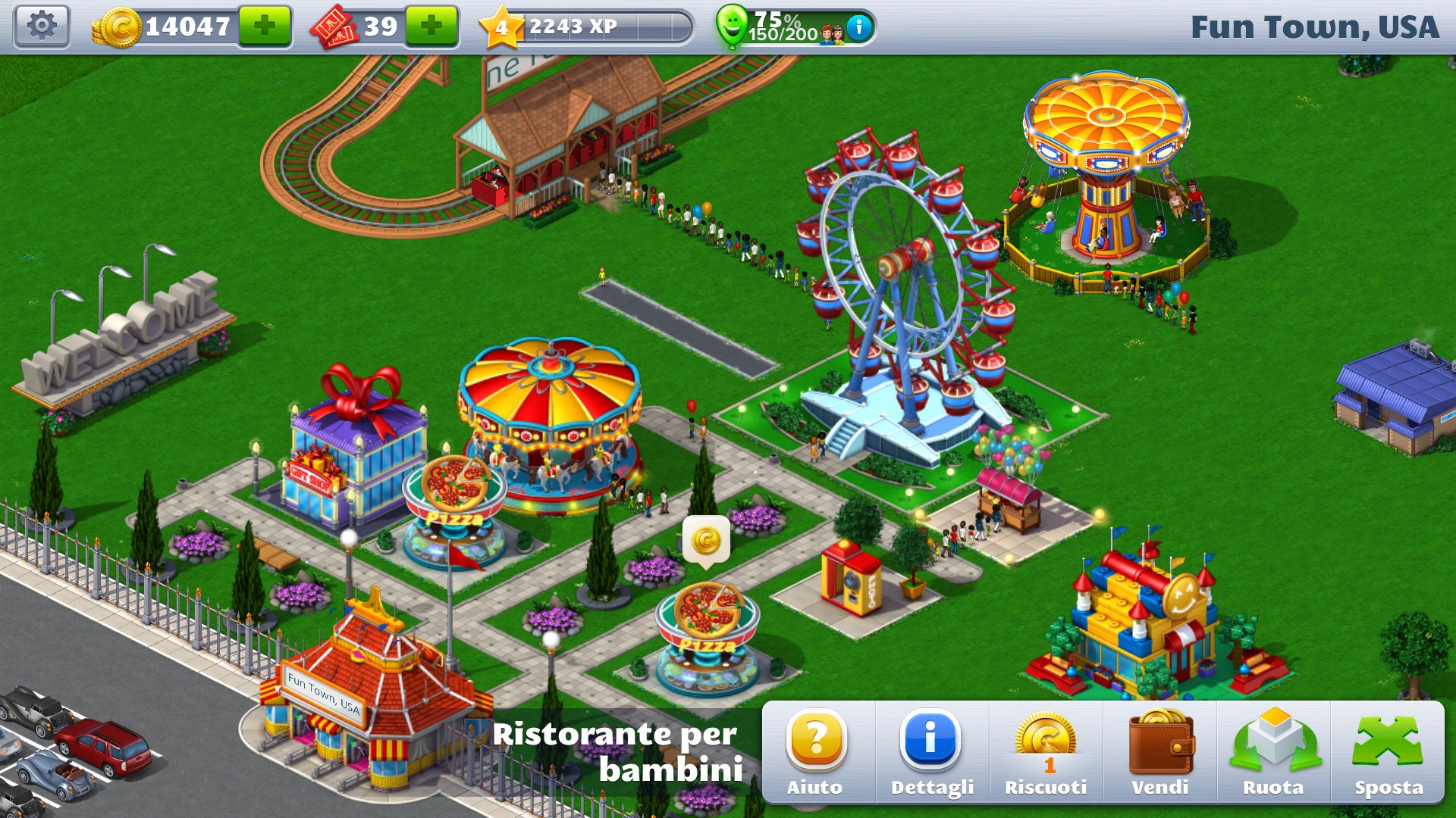 RollerCoaster Tycoon 4 Mobile screenshot: pre-rendered, isometric, no outlines, baked lighting (environment)