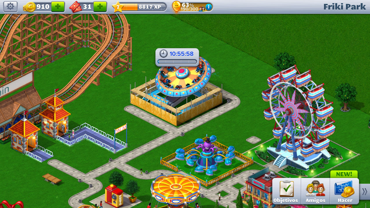 RollerCoaster Tycoon 4 Mobile screenshot: pre-rendered, isometric, no outlines, baked lighting (environment)