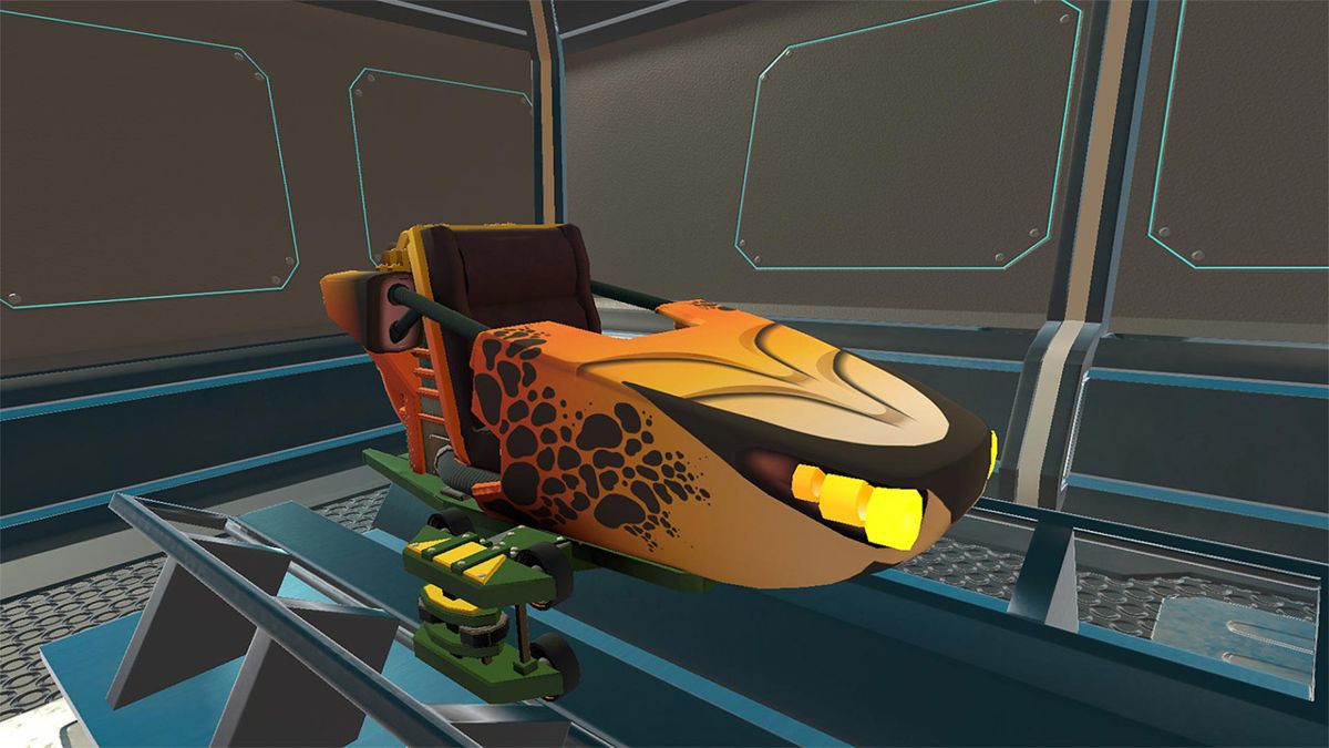 RollerCoaster Tycoon Joyride screenshot: stylized 3d, first-person, no outlines, soft gradient (environment)