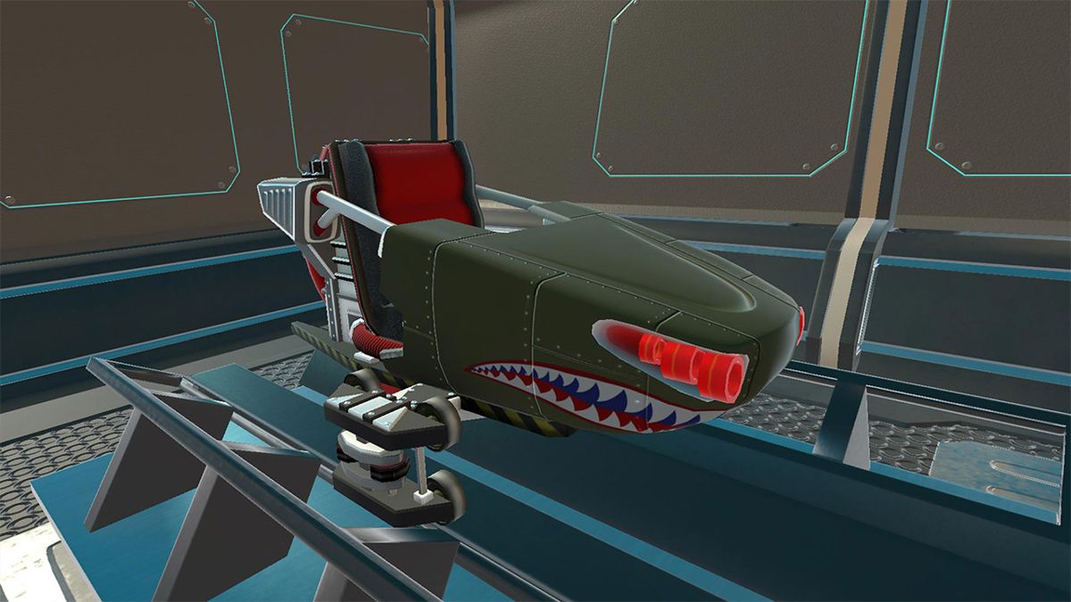 RollerCoaster Tycoon Joyride screenshot: stylized 3d, first-person, no outlines, soft gradient (environment)
