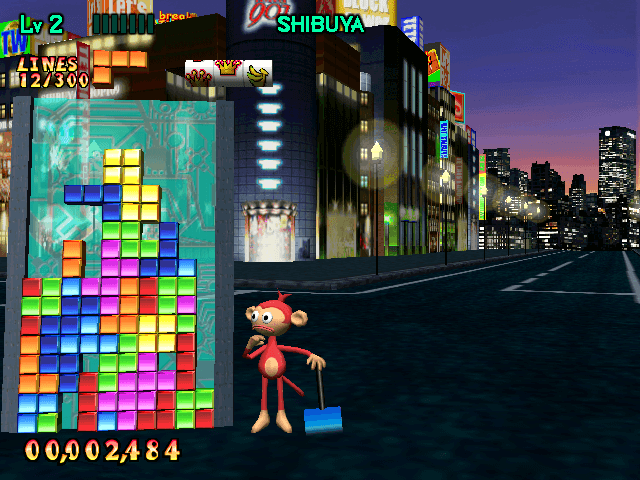 Sega Tetris screenshot: stylized 3d, fixed camera, no outlines, soft gradient (ui / menu)
