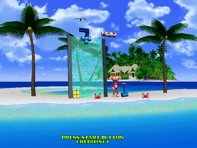 Sega Tetris screenshot: stylized 3d, fixed camera, no outlines, soft gradient (environment, character)