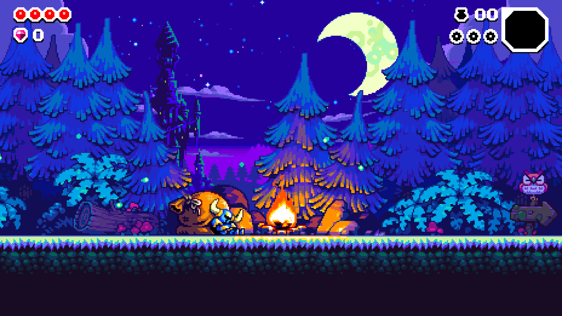 Shovel Knight Dig screenshot: pixel art, side-scrolling, colored outlines, baked lighting (environment)