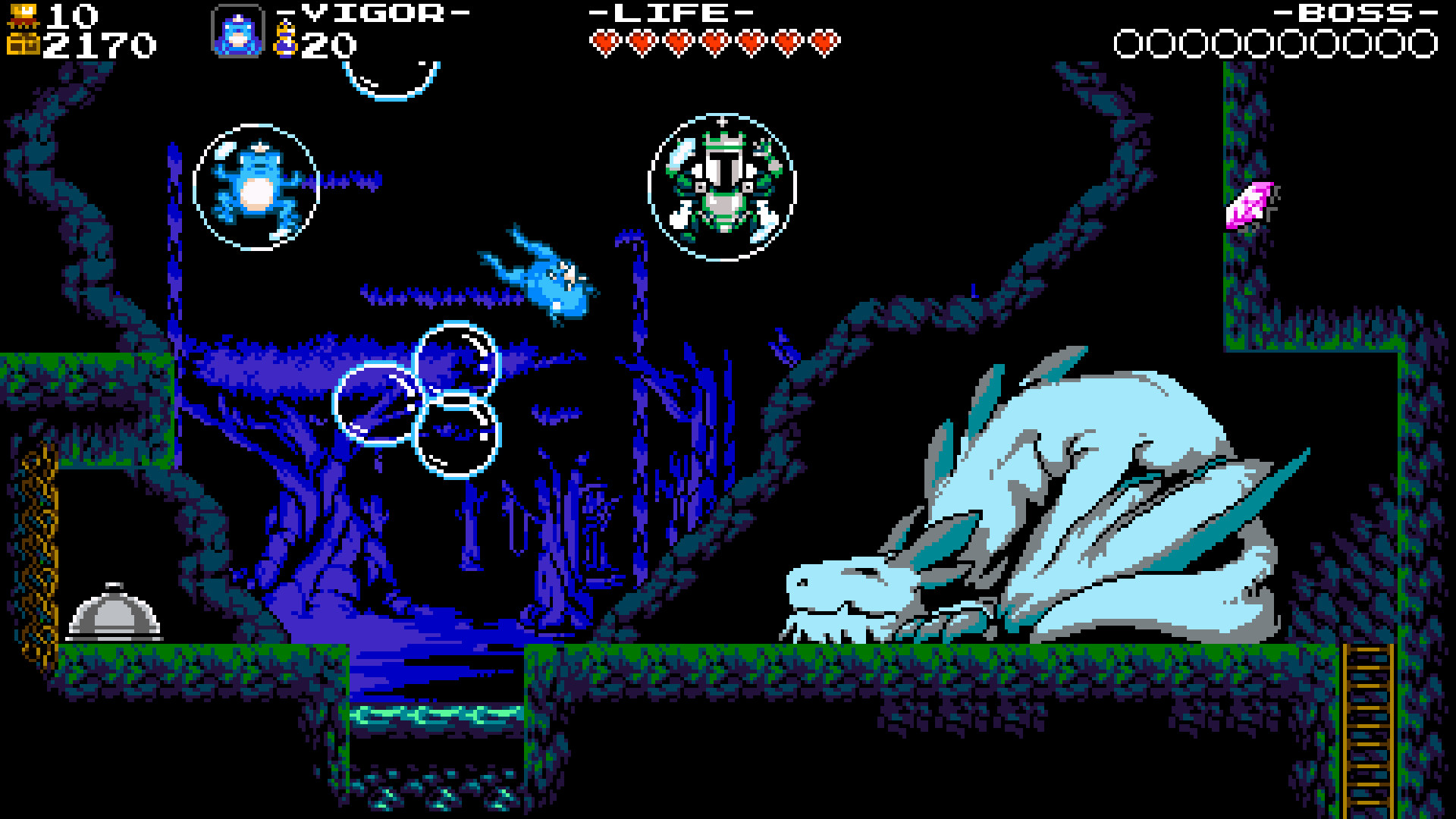 Shovel Knight: King of Cards screenshot: pixel art, side-scrolling, black outlines (environment)