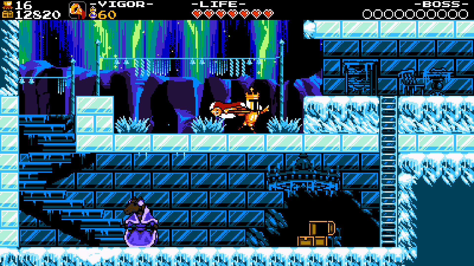 Shovel Knight: King of Cards screenshot: pixel art, side-scrolling, black outlines (environment)