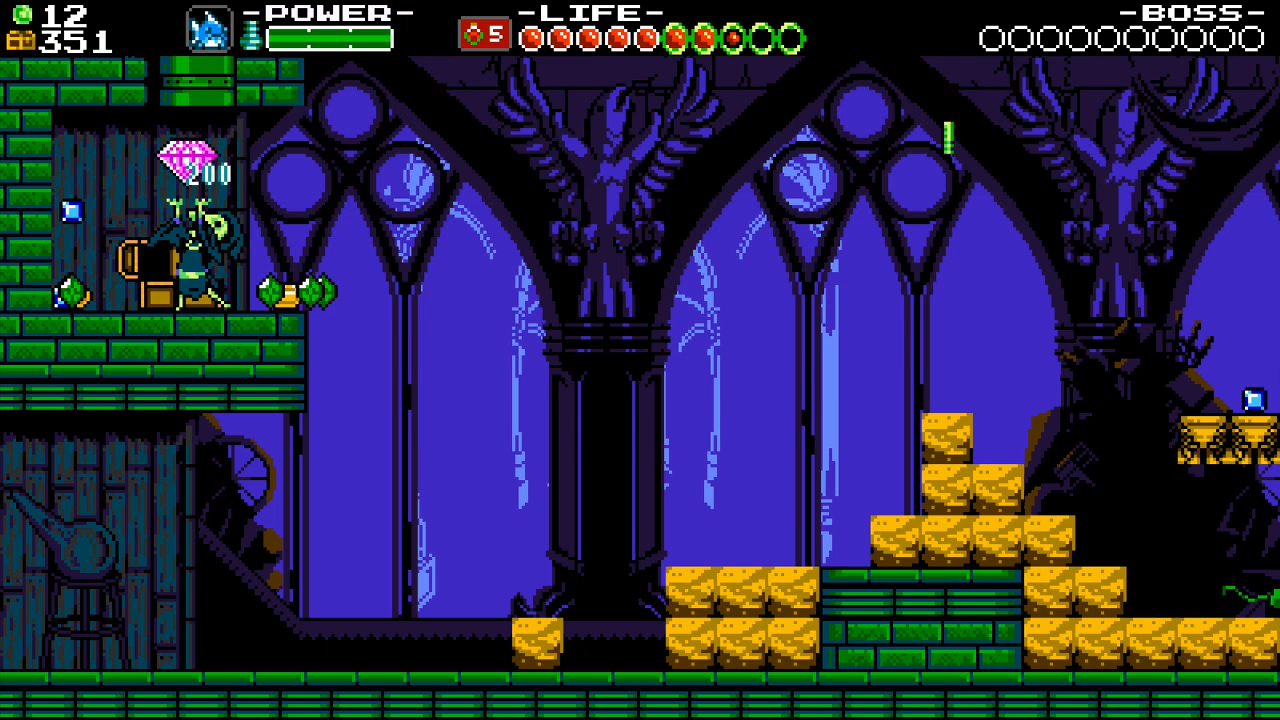 Shovel Knight: Plague of Shadows screenshot: pixel art, side-scrolling, black outlines (environment)