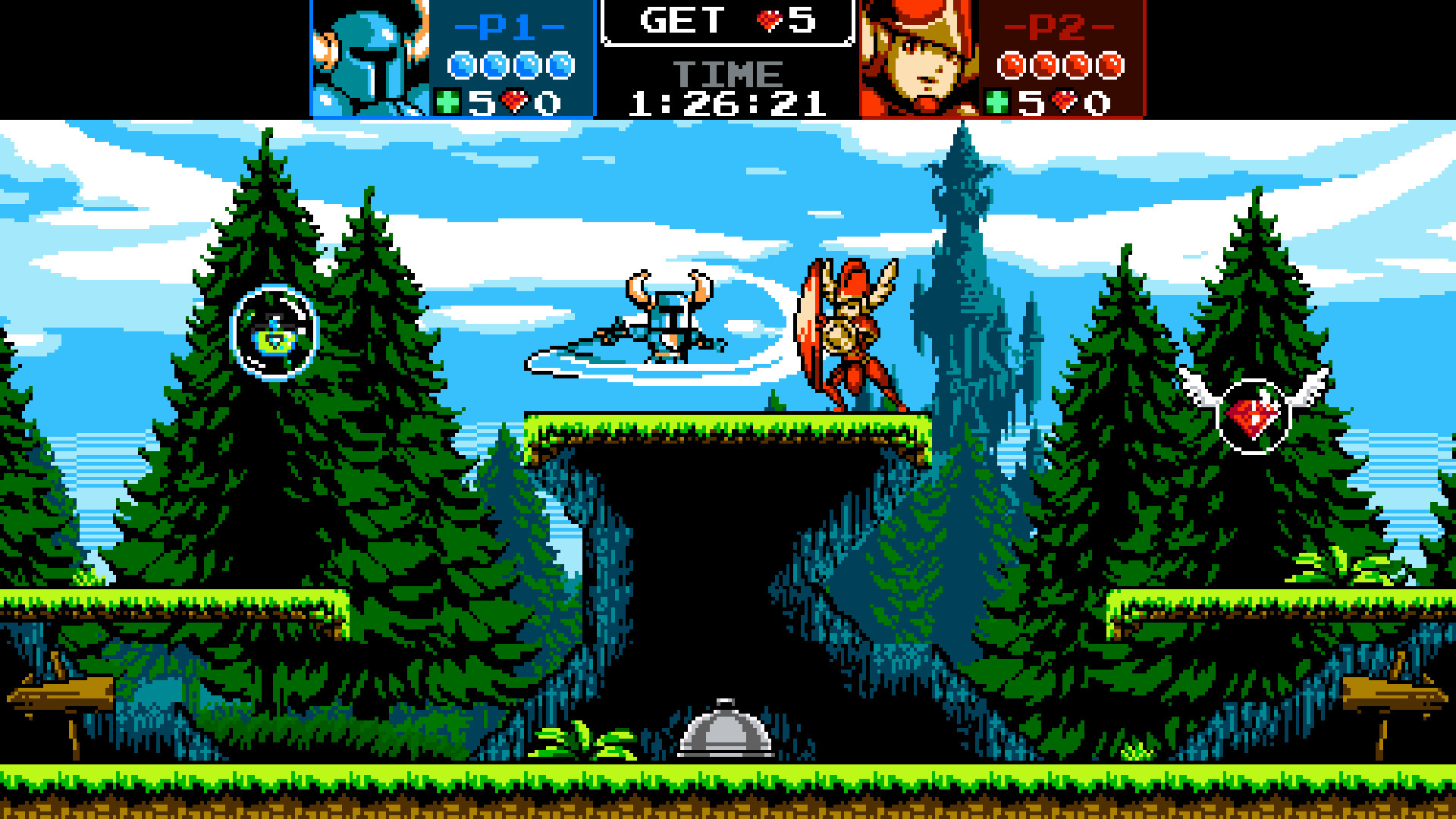 Shovel Knight Showdown screenshot: pixel art, side-scrolling, black outlines (environment, combat)