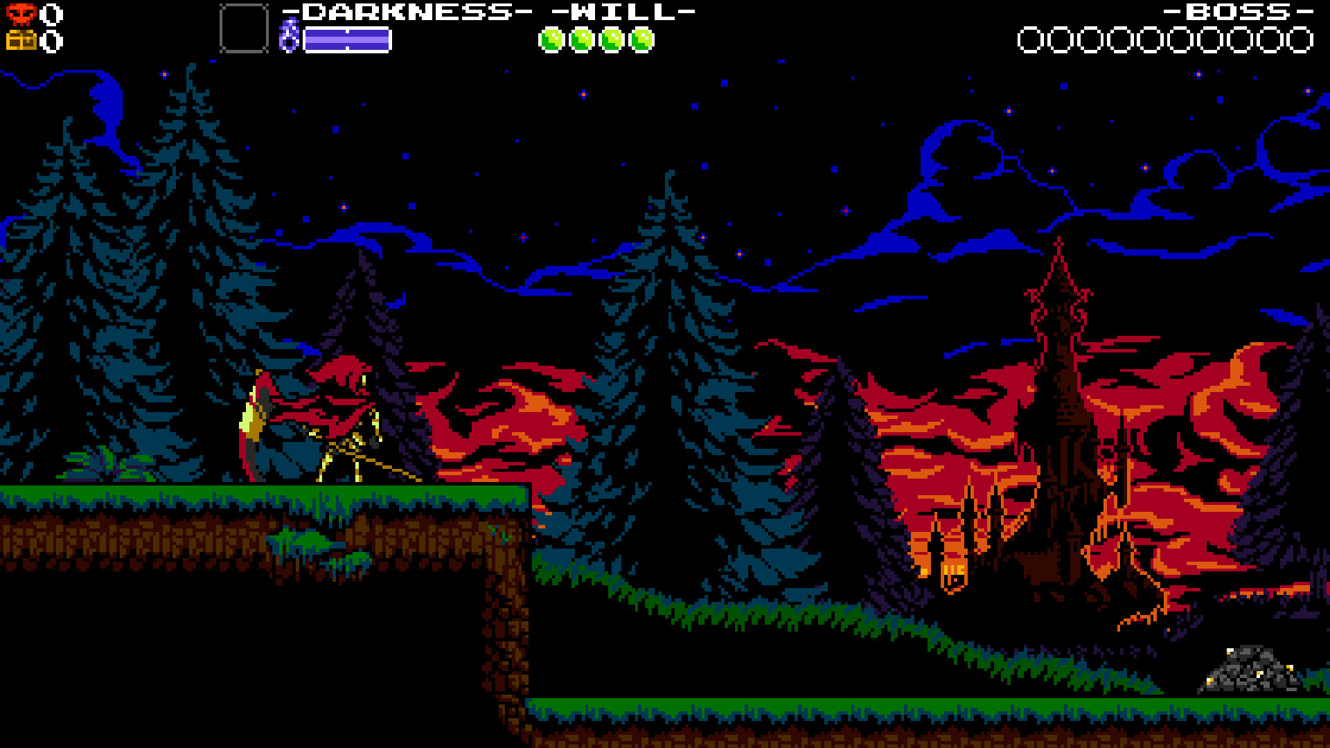 Shovel Knight: Treasure Trove (Windows) screenshot: pixel art, side-scrolling, black outlines (environment)