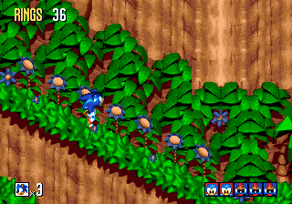 Sonic 3D Blast screenshot: pre-rendered, pixel art, isometric, baked lighting (environment)