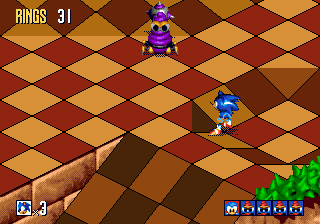 Sonic 3D Blast screenshot: pre-rendered, pixel art, isometric, baked lighting (environment)