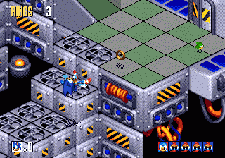Sonic 3D Blast screenshot: pre-rendered, pixel art, isometric, baked lighting (environment)