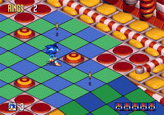 Sonic 3D Blast screenshot: pre-rendered, pixel art, isometric, baked lighting (environment)